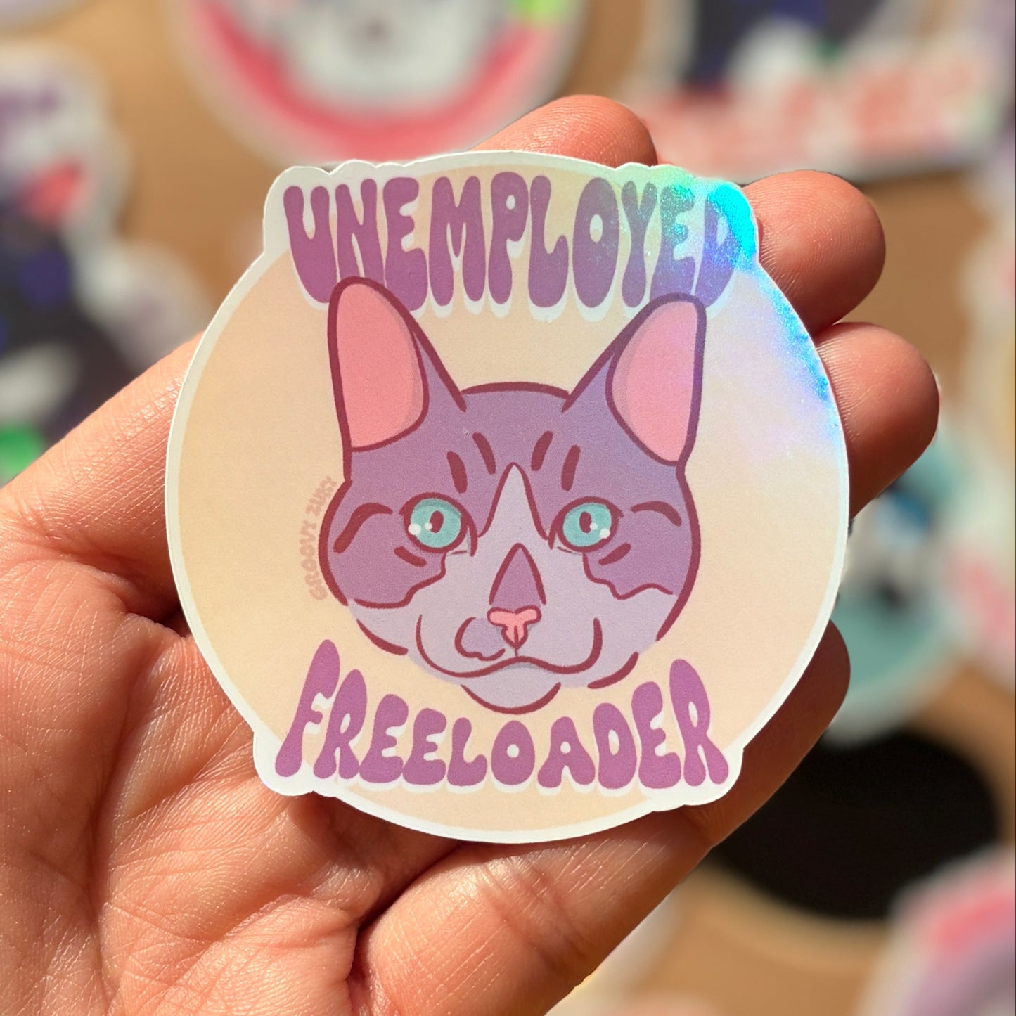 Unemployed Freeloader Cat Sticker