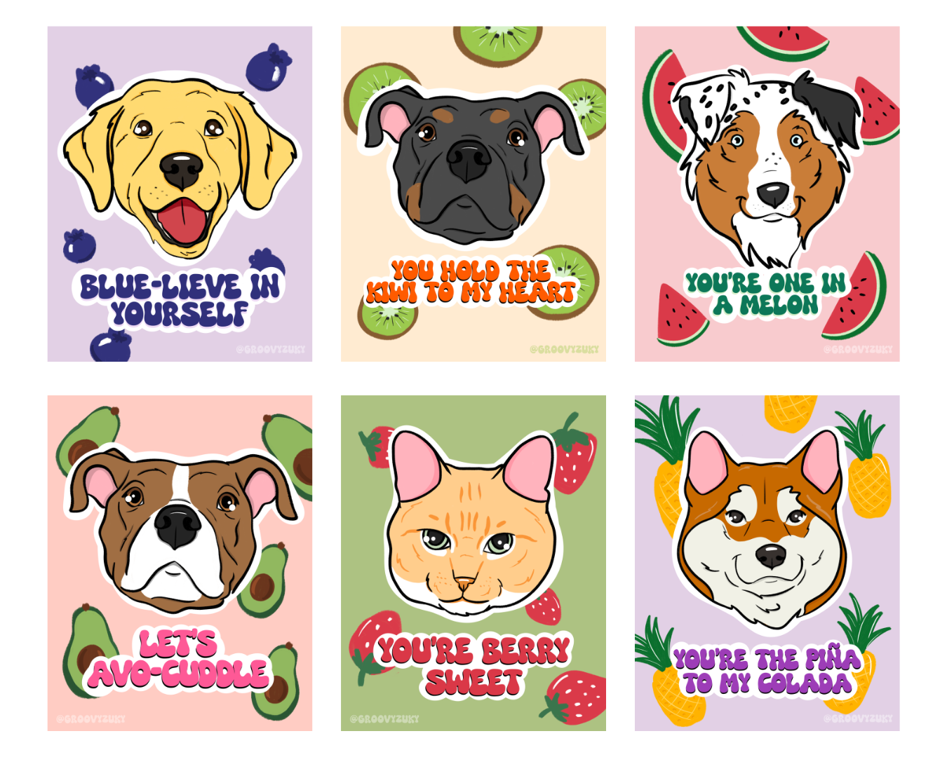 Custom Fruity Postcards 3 pcs